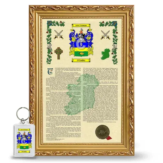 O'Conley Framed Armorial History and Keychain - Gold