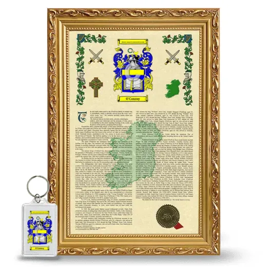 O'Conray Framed Armorial History and Keychain - Gold