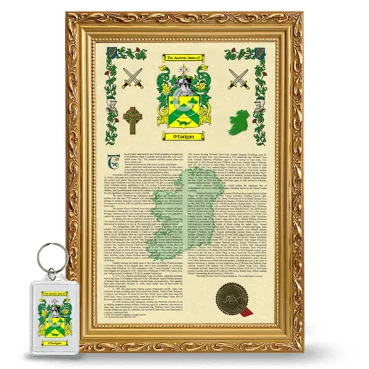 O'Corigan Framed Armorial History and Keychain - Gold