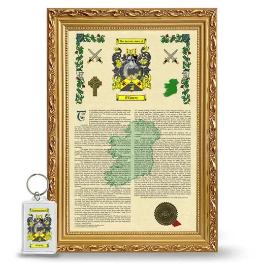O'Correy Framed Armorial History and Keychain - Gold