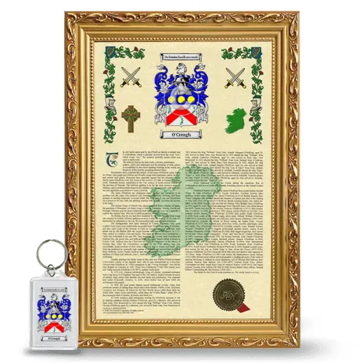 O'Creagh Framed Armorial History and Keychain - Gold