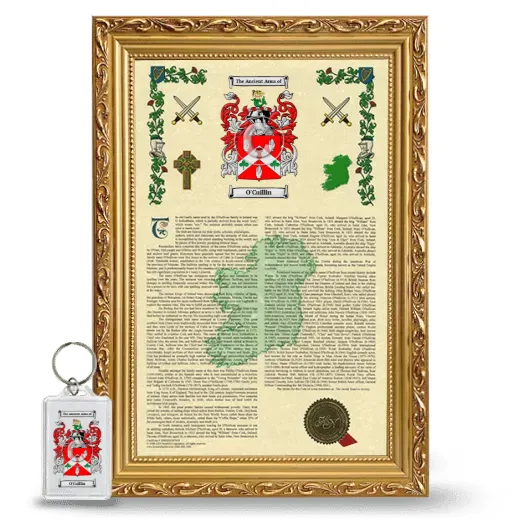 O'Cuillin Framed Armorial History and Keychain - Gold