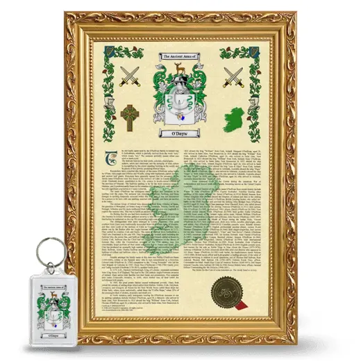 O'Dayw Framed Armorial History and Keychain - Gold