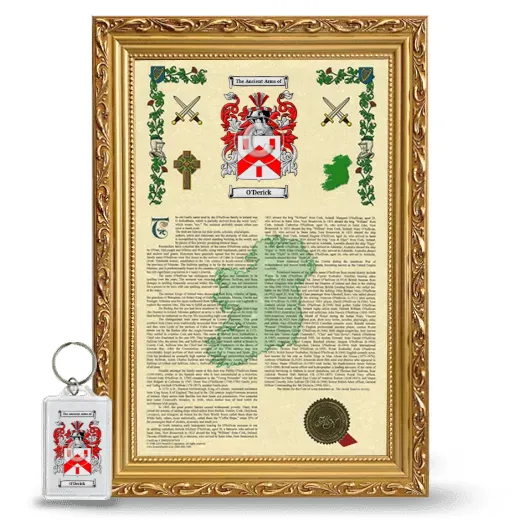 O'Derick Framed Armorial History and Keychain - Gold