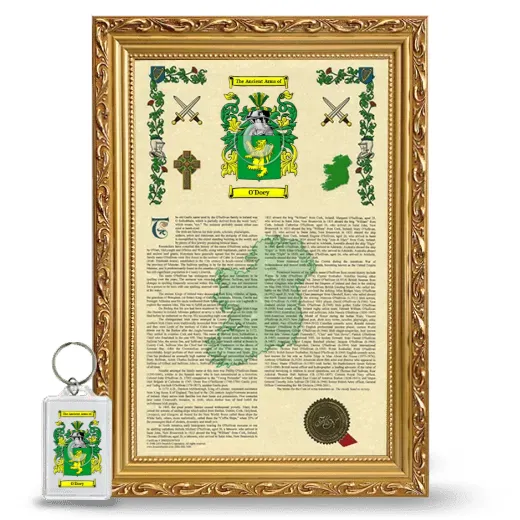 O'Doey Framed Armorial History and Keychain - Gold