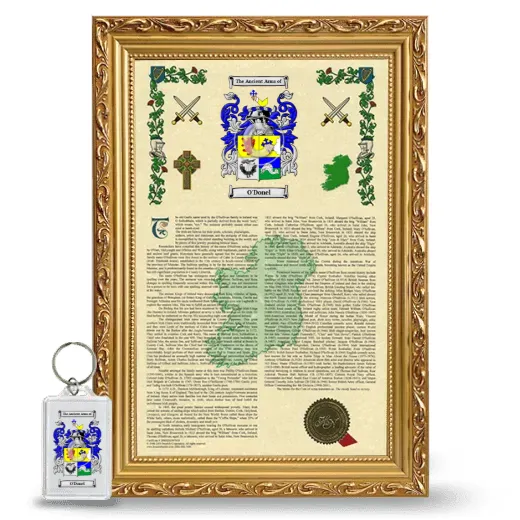 O'Donel Framed Armorial History and Keychain - Gold