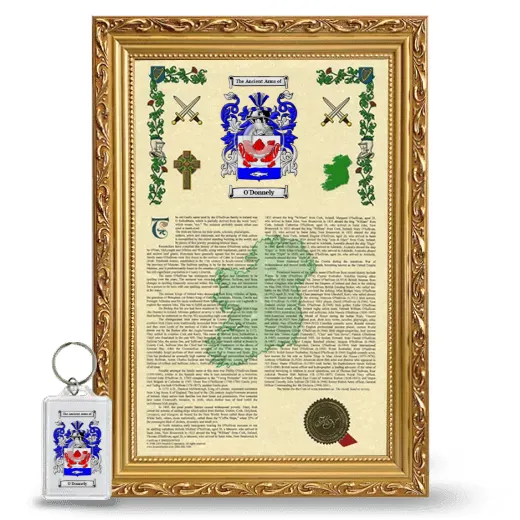 O'Donnely Framed Armorial History and Keychain - Gold