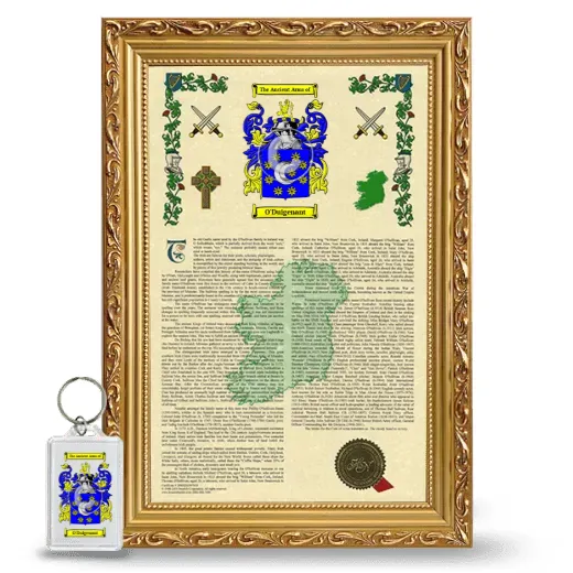 O'Duigenant Framed Armorial History and Keychain - Gold