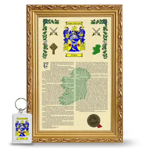 O'Foren Framed Armorial History and Keychain - Gold