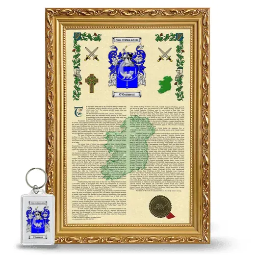 O'Gorment Framed Armorial History and Keychain - Gold
