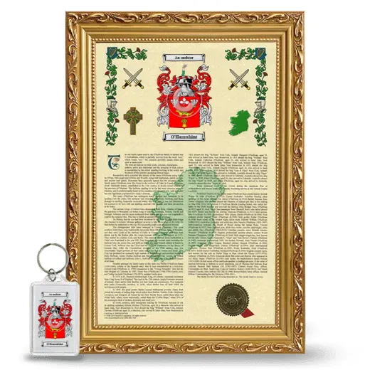 O'Hanrahint Framed Armorial History and Keychain - Gold