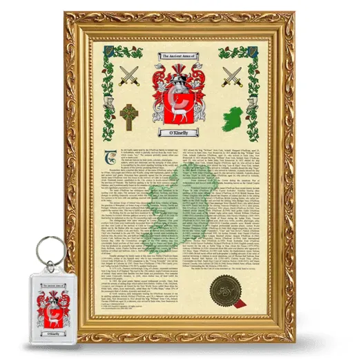 O'Kinelly Framed Armorial History and Keychain - Gold