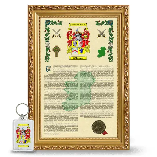 O'Mahoom Framed Armorial History and Keychain - Gold