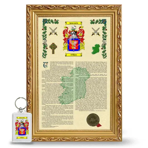 O'Mara Framed Armorial History and Keychain - Gold