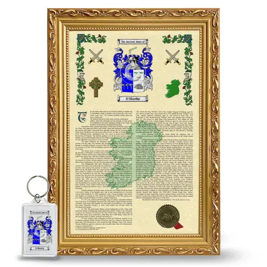 O'Sheehy Framed Armorial History and Keychain - Gold