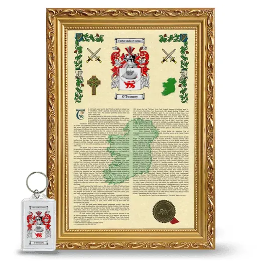 O'Twomey Framed Armorial History and Keychain - Gold