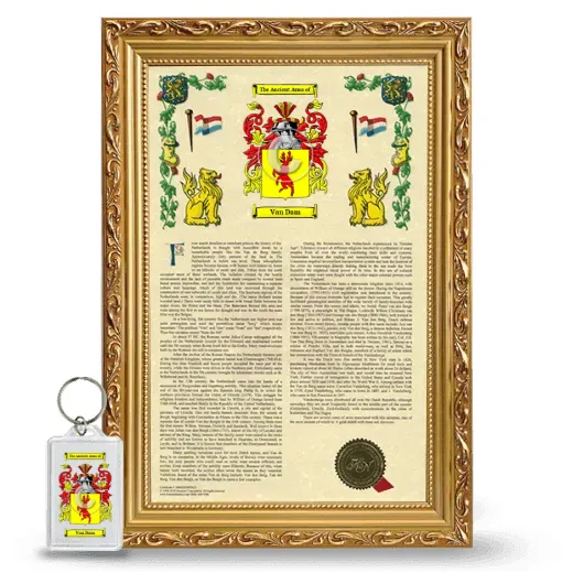 Van Dam Framed Armorial History and Keychain - Gold