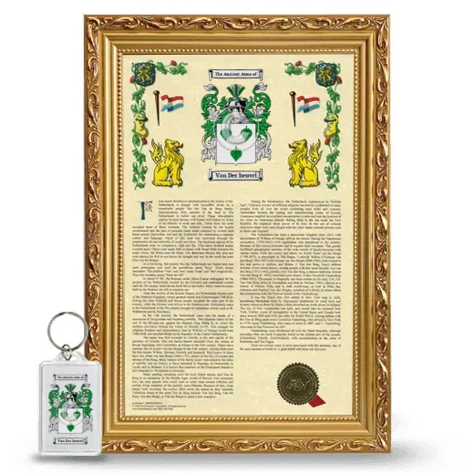 Van Der heuvel Framed Armorial History and Keychain - Gold