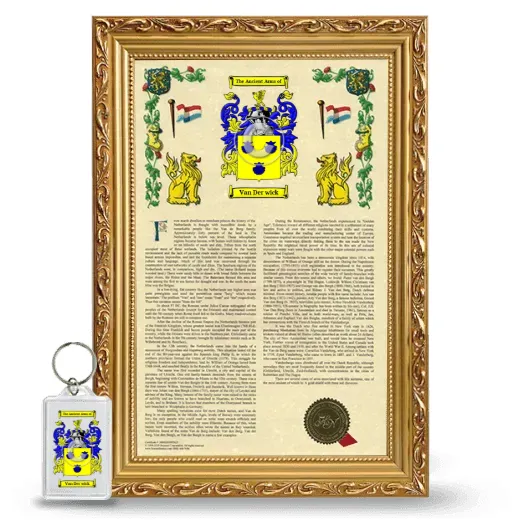 Van Der wick Framed Armorial History and Keychain - Gold