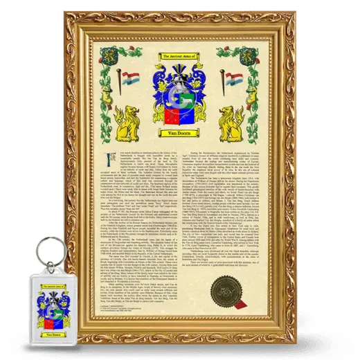 Van Doorn Framed Armorial History and Keychain - Gold