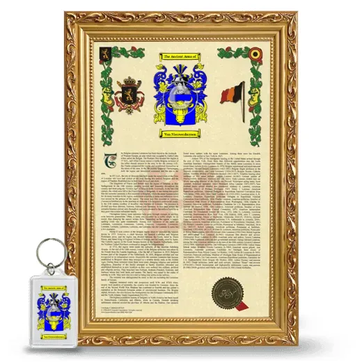 Van Nieuwenhuysen Framed Armorial History and Keychain - Gold