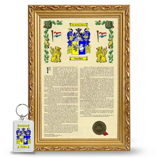 Van Slyke Framed Armorial History and Keychain - Gold