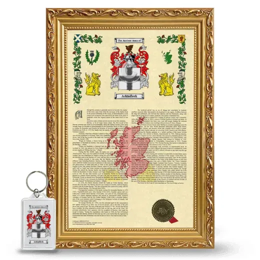 Ackinfleck Framed Armorial History and Keychain - Gold