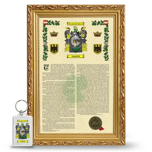 Aemerick Framed Armorial History and Keychain - Gold