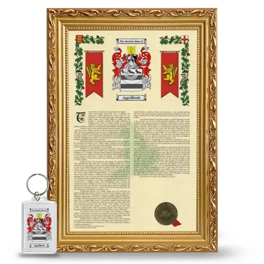 Agguillomb Framed Armorial History and Keychain - Gold