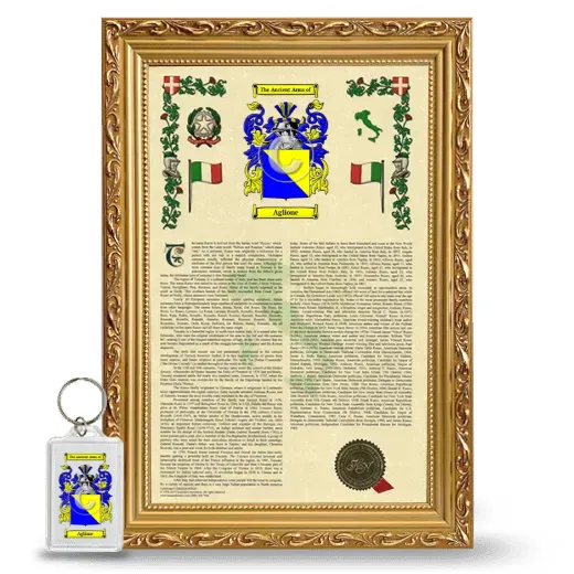 Aglione Framed Armorial History and Keychain - Gold