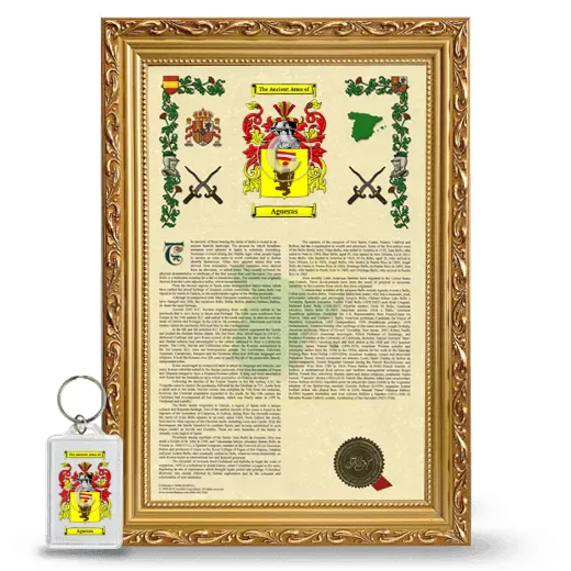 Agueras Framed Armorial History and Keychain - Gold