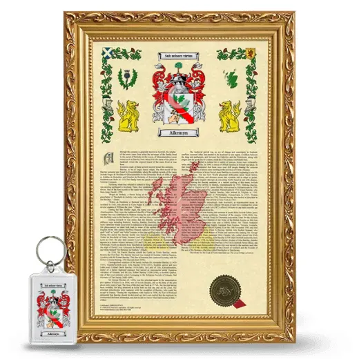 Aikemyn Framed Armorial History and Keychain - Gold