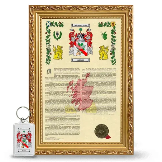 Akman Framed Armorial History and Keychain - Gold