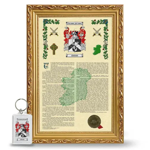Alastair Framed Armorial History and Keychain - Gold