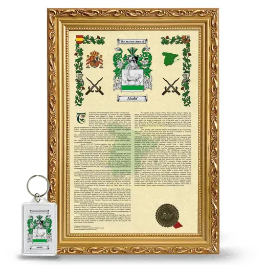 Alcala' Framed Armorial History and Keychain - Gold