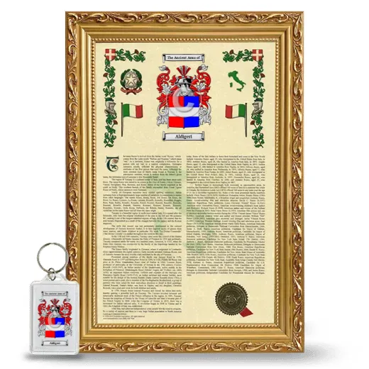Aldigeri Framed Armorial History and Keychain - Gold