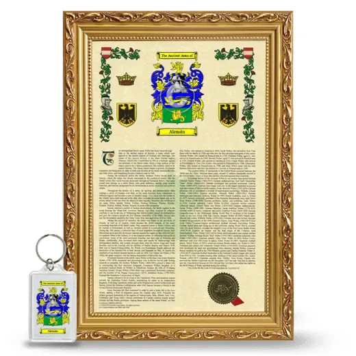Alemán Framed Armorial History and Keychain - Gold