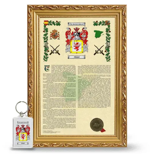 Alonzi Framed Armorial History and Keychain - Gold