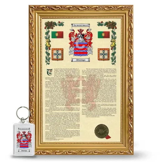 Alvarenga Framed Armorial History and Keychain - Gold