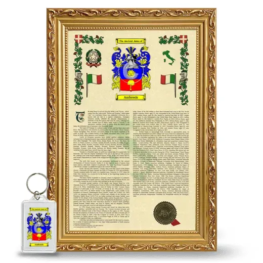 Ambrosis Framed Armorial History and Keychain - Gold