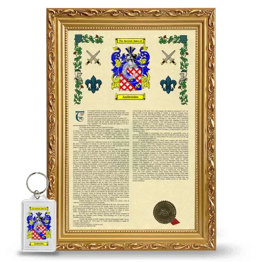 Ambrosius Framed Armorial History and Keychain - Gold