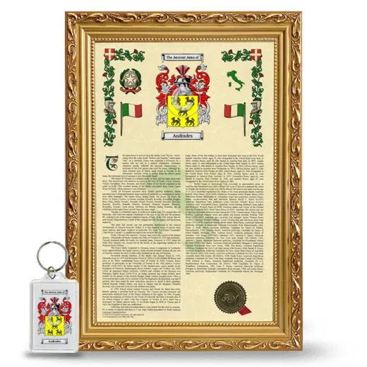 Andrades Framed Armorial History and Keychain - Gold