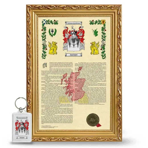 Anstoyer Framed Armorial History and Keychain - Gold