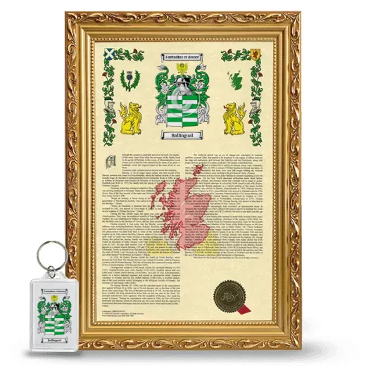 Ballingual Framed Armorial History and Keychain - Gold