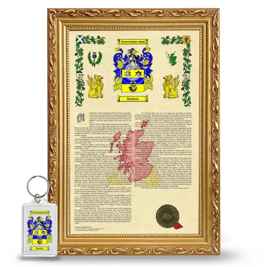 Barness Framed Armorial History and Keychain - Gold