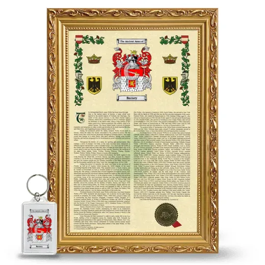 Barney Framed Armorial History and Keychain - Gold