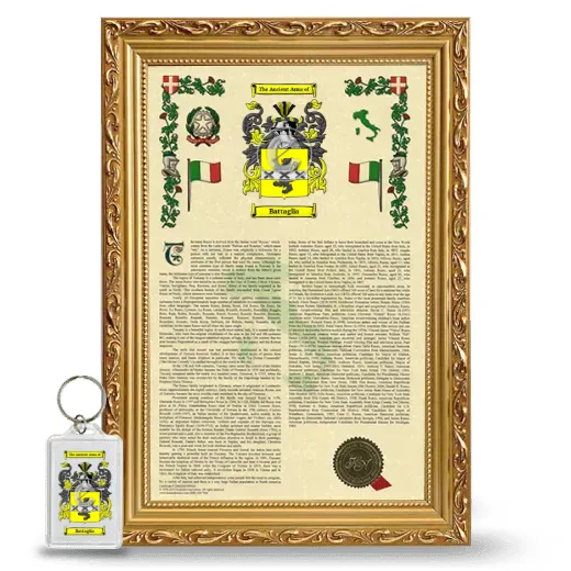 Battaglia Framed Armorial History and Keychain - Gold