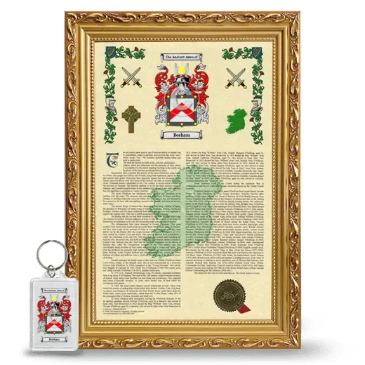 Beeham Framed Armorial History and Keychain - Gold