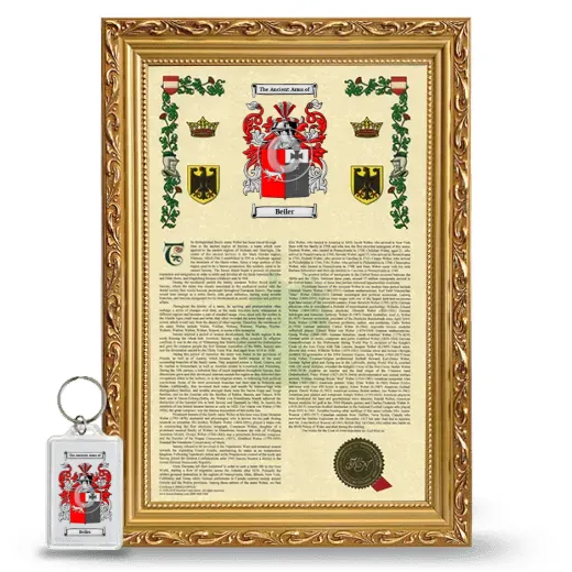 Beiler Framed Armorial History and Keychain - Gold
