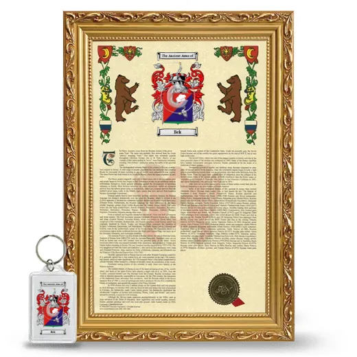 Bek Framed Armorial History and Keychain - Gold